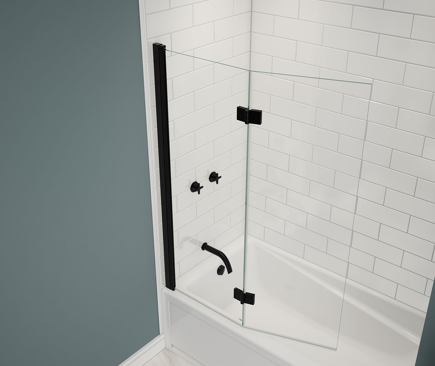Edge Access 42 x 56 in. 6 mm Pivot Tub Screen for Alcove Installation with Clear glass in Matte Black - Plumbing Market