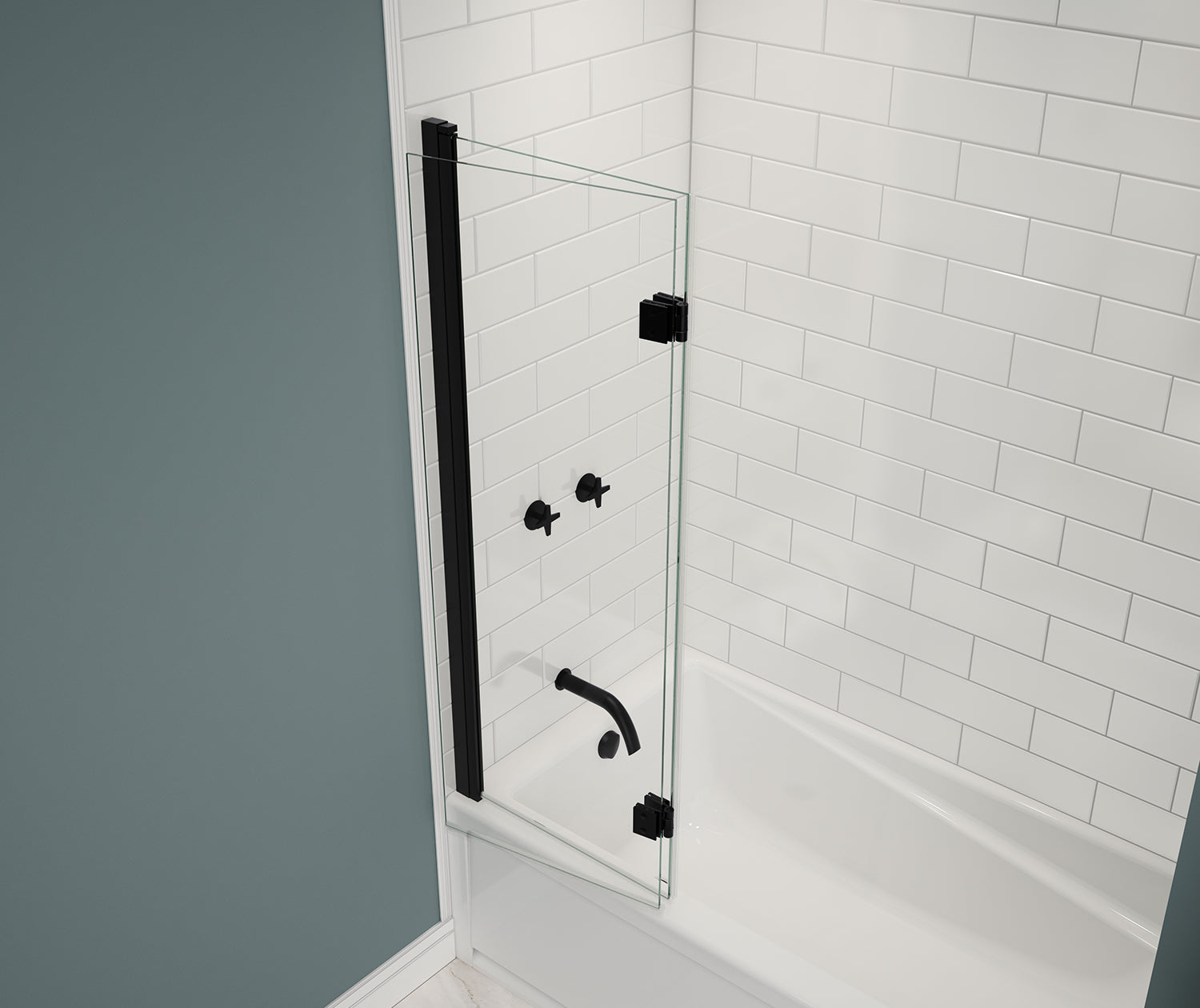 Edge Access 42 x 56 in. 6 mm Pivot Tub Screen for Alcove Installation with Clear glass in Matte Black - Plumbing Market
