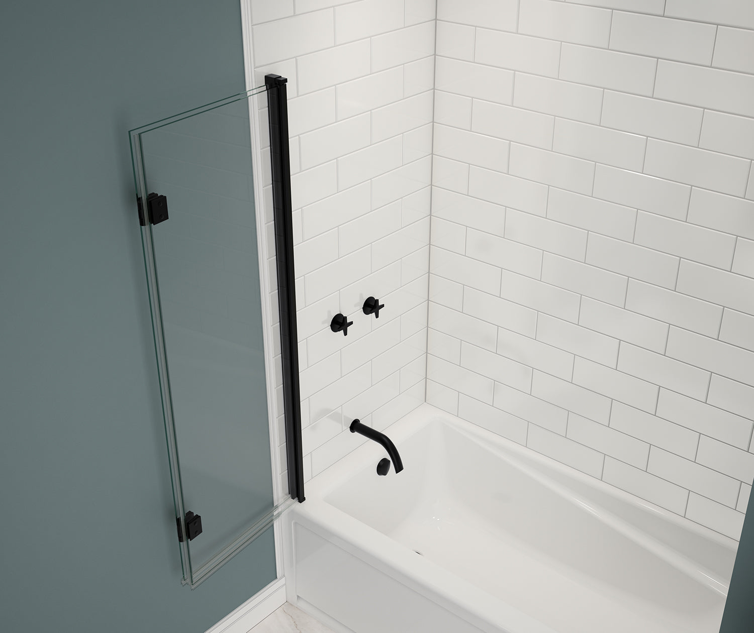 Edge Access 42 x 56 in. 6 mm Pivot Tub Screen for Alcove Installation with Clear glass in Matte Black - Plumbing Market