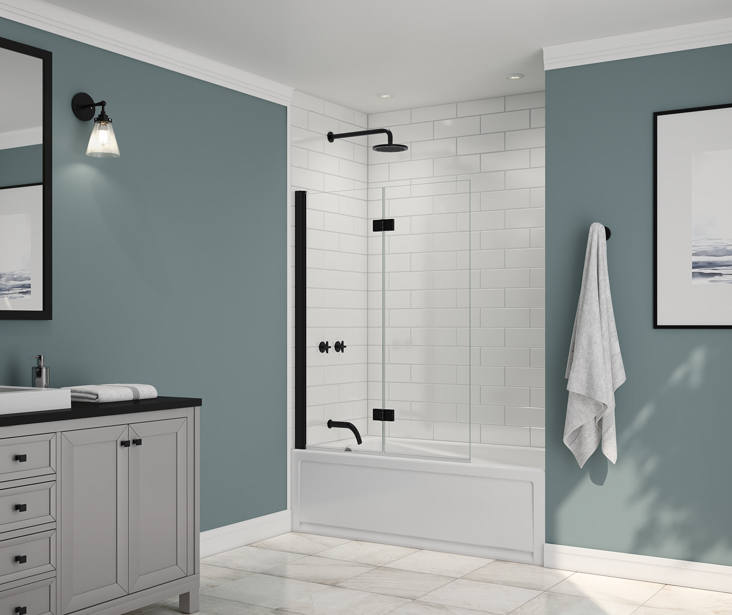 Edge Access 42 x 56 in. 6 mm Pivot Tub Screen for Alcove Installation with Clear glass in Matte Black - Plumbing Market