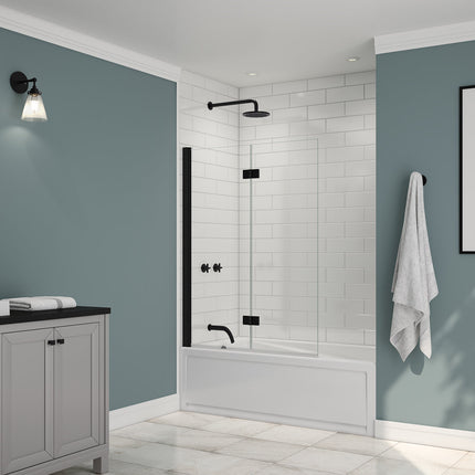 Edge Access 42 x 56 in. 6 mm Pivot Tub Screen for Alcove Installation with Clear glass in Matte Black - Plumbing Market