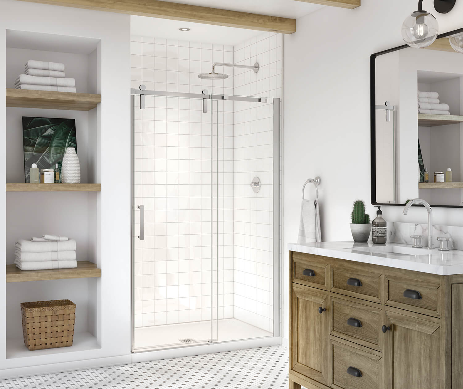 Maax Outback 43 ¼ - 46 ½ x 70 ½ in. 8mm Sliding Shower Door for Alcove Installation with Clear glass in Chrome 137680-900-084-000 - Plumbing Market