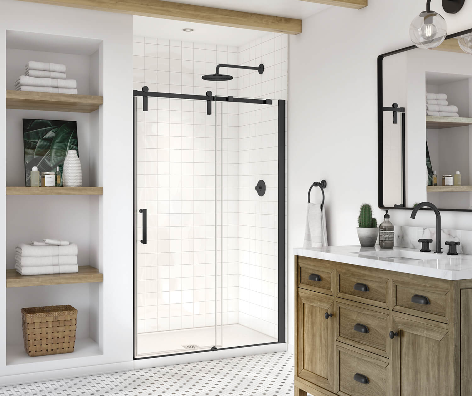 Maax Outback 43 ¼ - 46 ½ x 70 ½ in. 8mm Sliding Shower Door for Alcove Installation with Clear glass in Matte Black 137680-900-340-000 - Plumbing Market