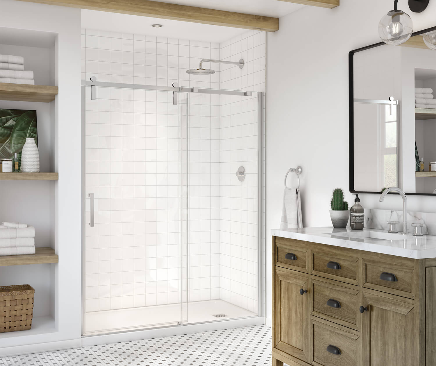 Maax Outback 55 ¼ - 58 ½ x 70 ½ in. 8mm Sliding Shower Door for Alcove Installation with Clear glass in Chrome 137681-900-084-000 - Plumbing Market