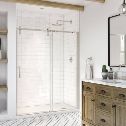 Maax Outback 55 ¼ - 58 ½ x 70 ½ in. 8mm Sliding Shower Door for Alcove Installation with Clear glass in Brushed Nickel 137681-900-305-000 - Plumbing Market