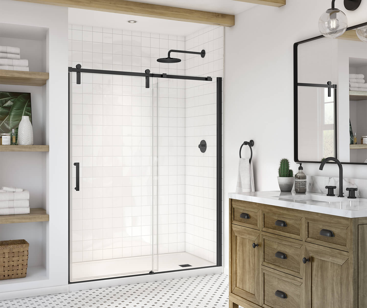 Maax Outback 55 ¼ - 58 ½ x 70 ½ in. 8mm Sliding Shower Door for Alcove Installation with Clear glass in Matte Black 137681-900-340-000 - Plumbing Market