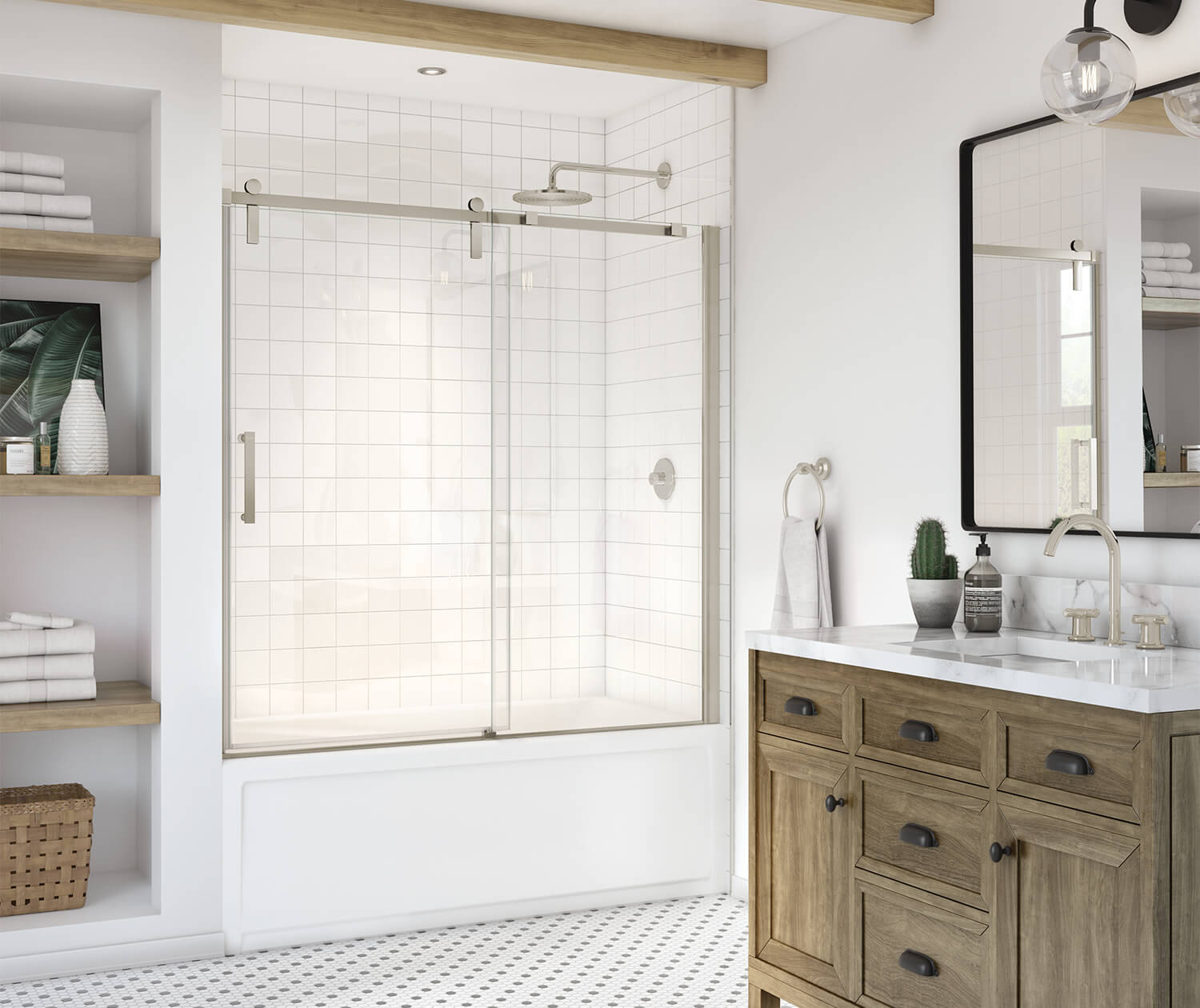 Maax Outback 55 ¼ - 58 1/2 x 57 in. 8mm Sliding Tub Door for Alcove Installation with Clear glass in Brushed Nickel 137682-900-305-000 - Plumbing Market