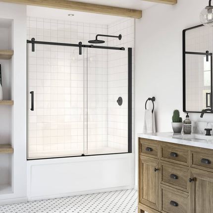 Maax Outback 55 ¼ - 58 1/2 x 57 in. 8mm Sliding Tub Door for Alcove Installation with Clear glass in Matte Black 137682-900-340-000 - Plumbing Market