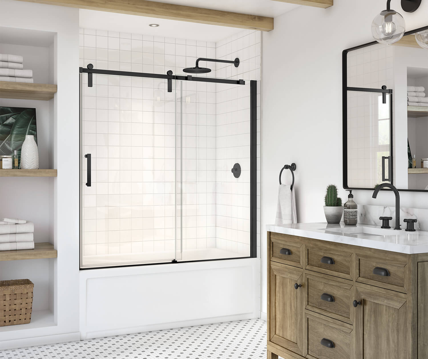 Maax Outback 55 ¼ - 58 1/2 x 57 in. 8mm Sliding Tub Door for Alcove Installation with Clear glass in Matte Black 137682-900-340-000 - Plumbing Market