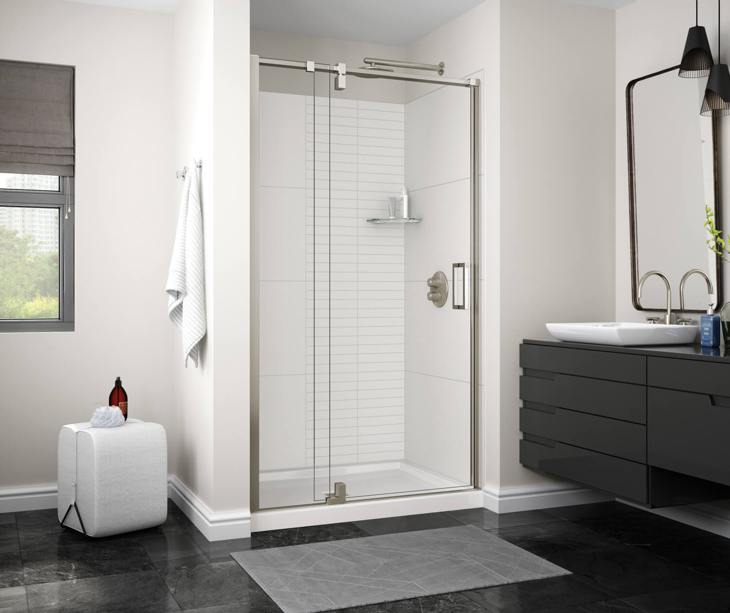 ModulR 48 x 78 in. 8 mm Pivot Shower Door for Alcove Installation with Clear glass in Brushed Nickel - Plumbing Market