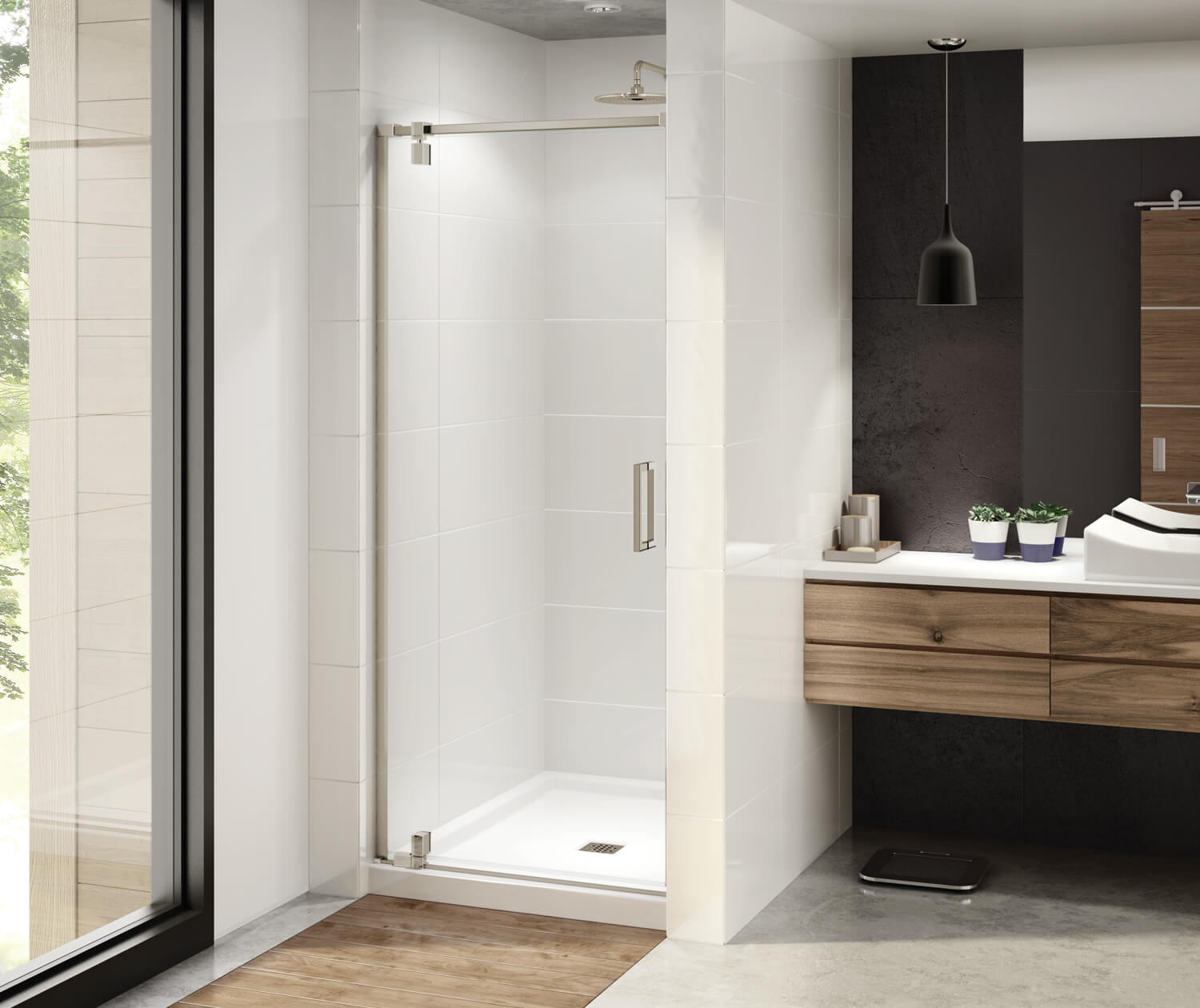 ModulR 36 x 78 in. 8 mm Pivot Shower Door for Alcove Installation with Clear glass in Brushed Nickel - Plumbing Market