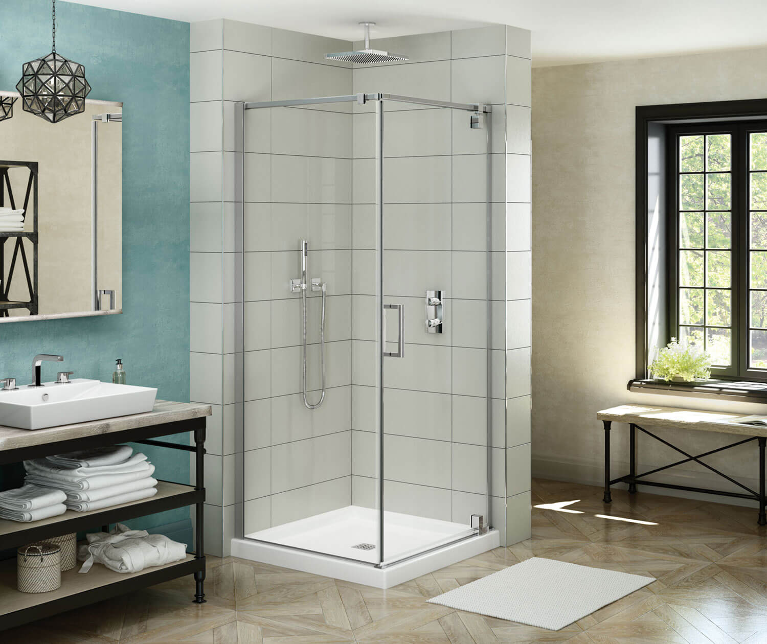 ModulR 36 x 36 x 78 in. 8mm Pivot Shower Door for Corner Installation with Clear glass in Chrome - Plumbing Market