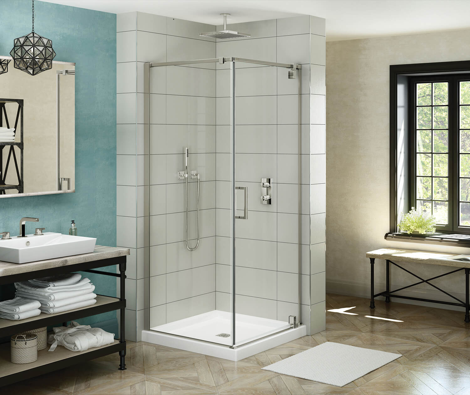 ModulR 36 x 36 x 78 in. 8mm Pivot Shower Door for Corner Installation with Clear glass in Brushed Nickel - Plumbing Market