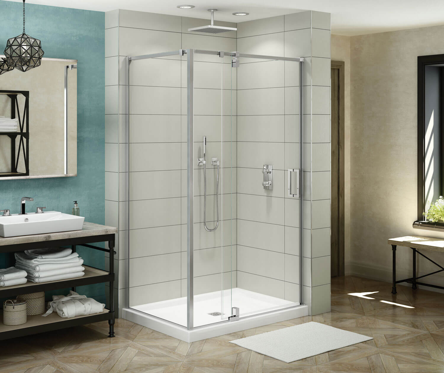 ModulR 48 x 34 x 78 in. 8mm Pivot Shower Door for Corner Installation with Clear glass in Chrome - Plumbing Market