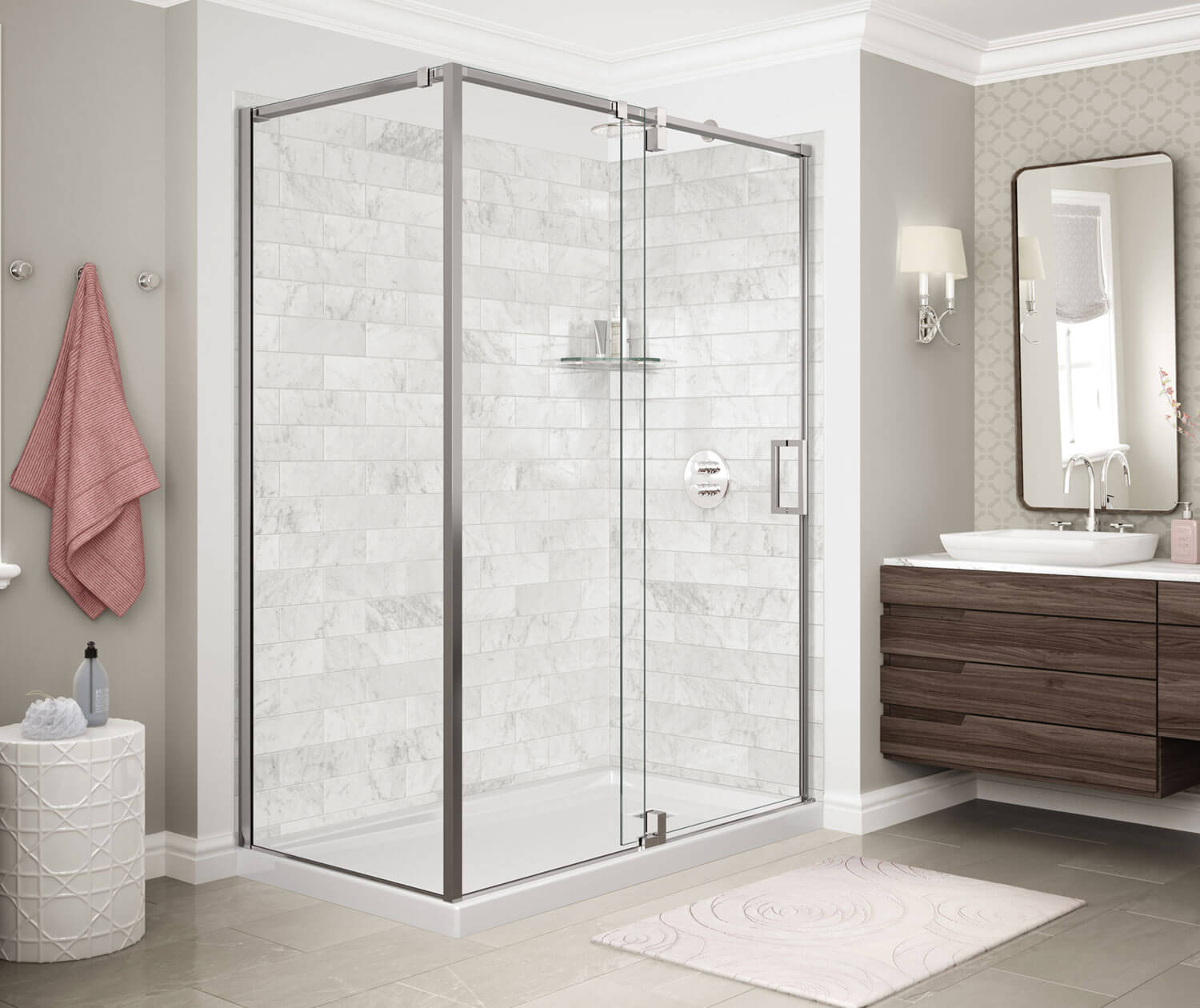 ModulR 60 x 36 x 78 in. 8mm Pivot Shower Door for Corner Installation with Clear glass in Chrome - Plumbing Market