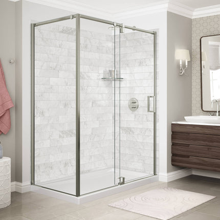 ModulR 60 x 32 x 78 in. 8mm Pivot Shower Door for Corner Installation with Clear glass in Brushed Nickel - Plumbing Market