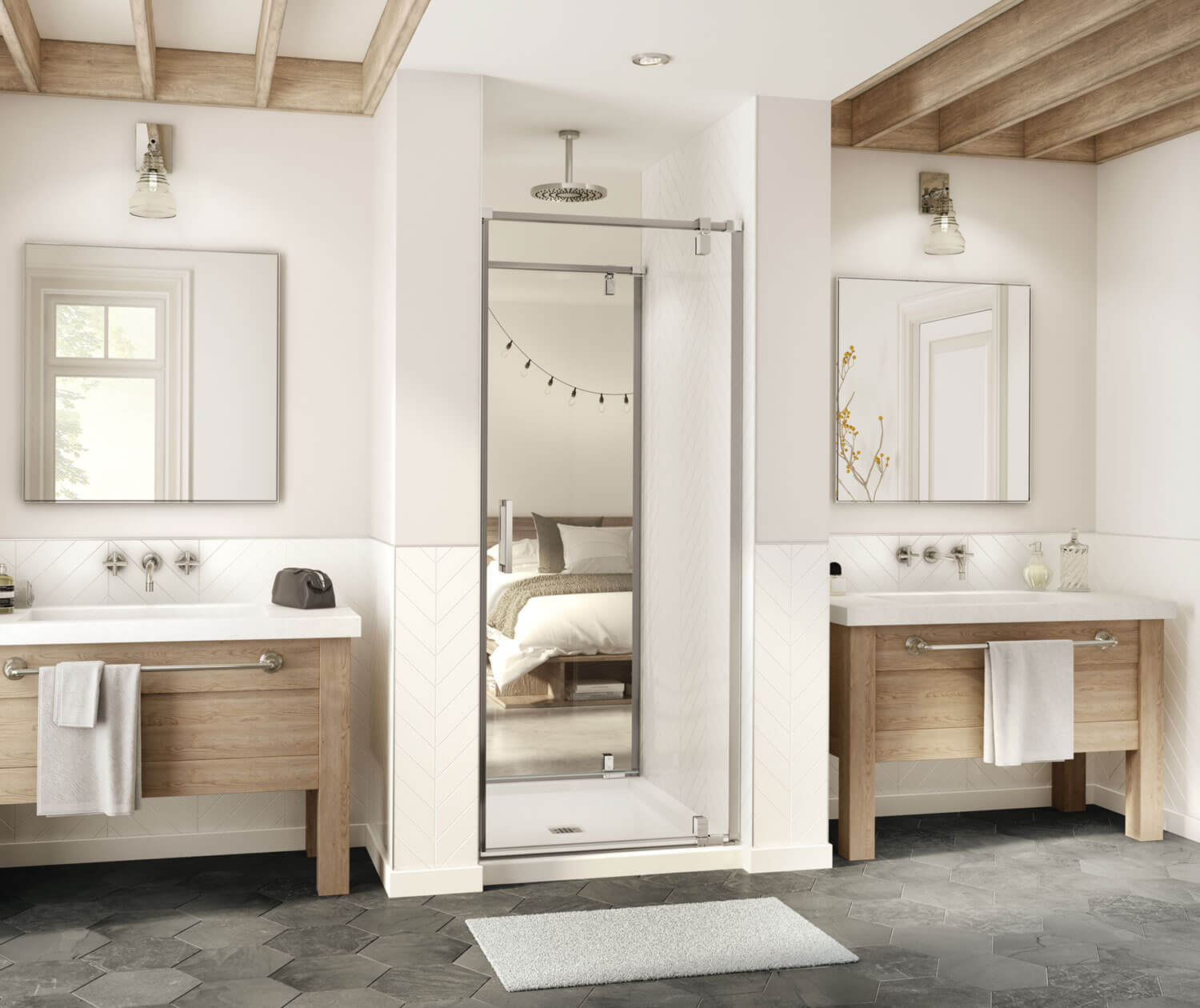 ModulR 2 36 x 78 in. 8mm Pivot Shower Door for Tunnel Installation with Clear glass in Brushed Nickel - Plumbing Market