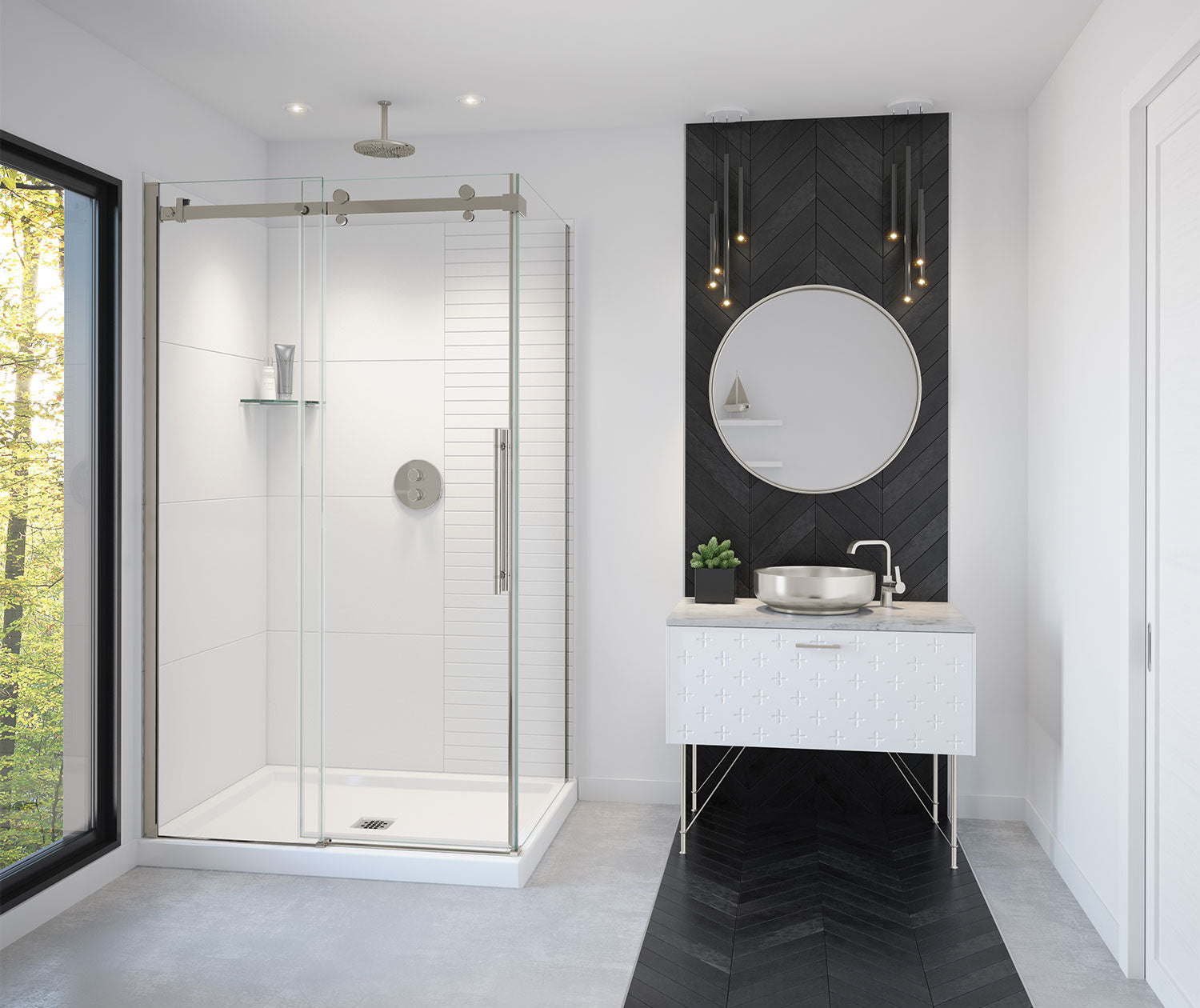 Vela 44 ½-47 x 78 ¾ in. 8mm Sliding Shower Door for Alcove Installation with Clear glass in Brushed Nickel - Plumbing Market