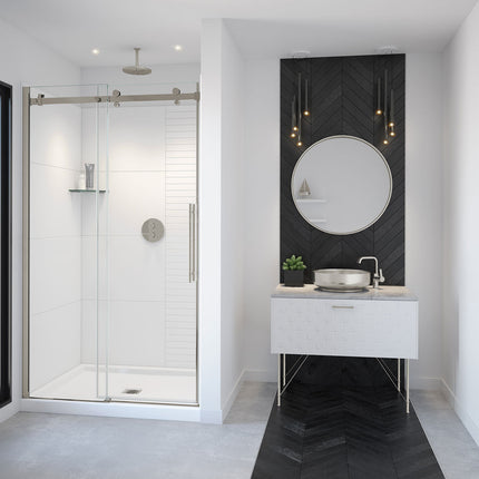 Vela 44 ½-47 x 78 ¾ in. 8mm Sliding Shower Door for Alcove Installation with Clear glass in Brushed Nickel - Plumbing Market