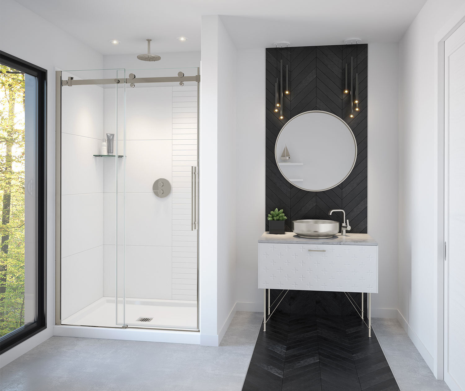Vela 44 ½-47 x 78 ¾ in. 8mm Sliding Shower Door for Alcove Installation with Clear glass in Brushed Nickel - Plumbing Market