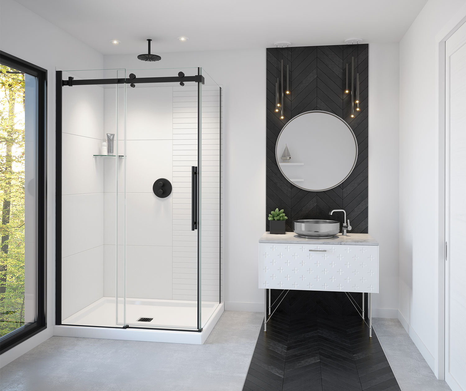 Vela 44 ½-47 x 78 ¾ in. 8mm Sliding Shower Door for Alcove Installation with Clear glass in Matte Black - Plumbing Market
