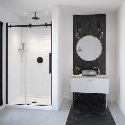 Vela 44 ½-47 x 78 ¾ in. 8mm Sliding Shower Door for Alcove Installation with Clear glass in Matte Black - Plumbing Market