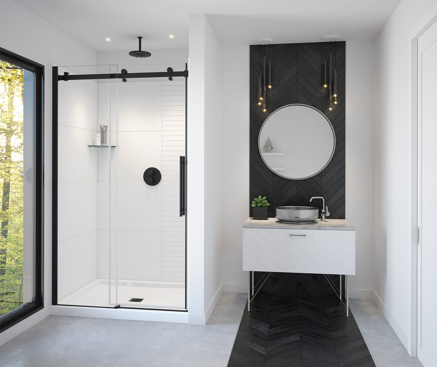 Vela 44 ½-47 x 78 ¾ in. 8mm Sliding Shower Door for Alcove Installation with Clear glass in Matte Black - Plumbing Market