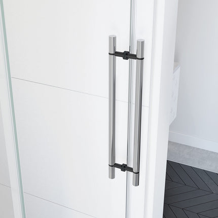 Vela 44 ½-47 x 78 ¾ in. 8mm Sliding Shower Door for Alcove Installation with Clear glass in Chrome and Matte Black - Plumbing Market