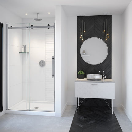 Vela 44 ½-47 x 78 ¾ in. 8mm Sliding Shower Door for Alcove Installation with Clear glass in Chrome and Matte Black - Plumbing Market