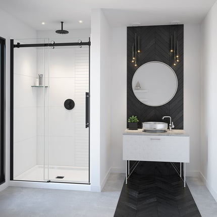 Vela 44 ½-47 x 78 ¾ in. 8mm Sliding Shower Door for Alcove Installation with Clear glass in Matte Black and Chrome - Plumbing Market