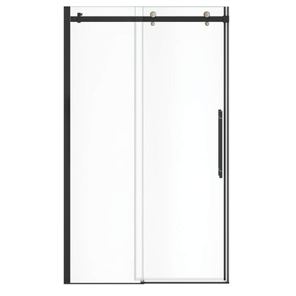 Vela 44 ½-47 x 78 ¾ in. 8mm Sliding Shower Door for Alcove Installation with Clear glass in Matte Black and Brushed Nickel - Plumbing Market