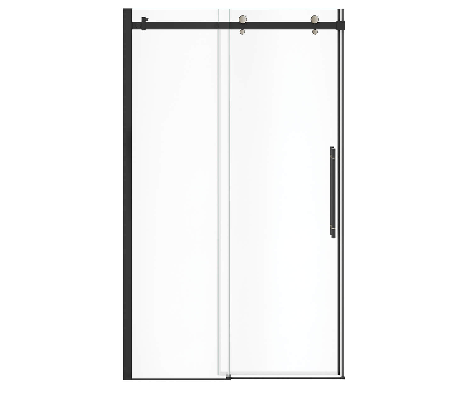 Vela 44 ½-47 x 78 ¾ in. 8mm Sliding Shower Door for Alcove Installation with Clear glass in Matte Black and Brushed Nickel - Plumbing Market