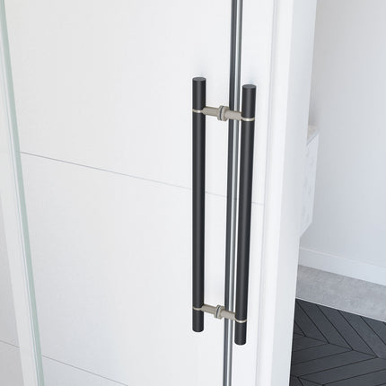 Vela 44 ½-47 x 78 ¾ in. 8mm Sliding Shower Door for Alcove Installation with Clear glass in Matte Black and Brushed Nickel - Plumbing Market