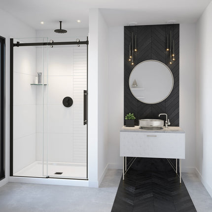 Vela 44 ½-47 x 78 ¾ in. 8mm Sliding Shower Door for Alcove Installation with Clear glass in Matte Black and Brushed Nickel - Plumbing Market