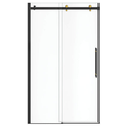 Vela 44 ½-47 x 78 ¾ in. 8mm Sliding Shower Door for Alcove Installation with Clear glass in Matte Black and Brushed Gold - Plumbing Market