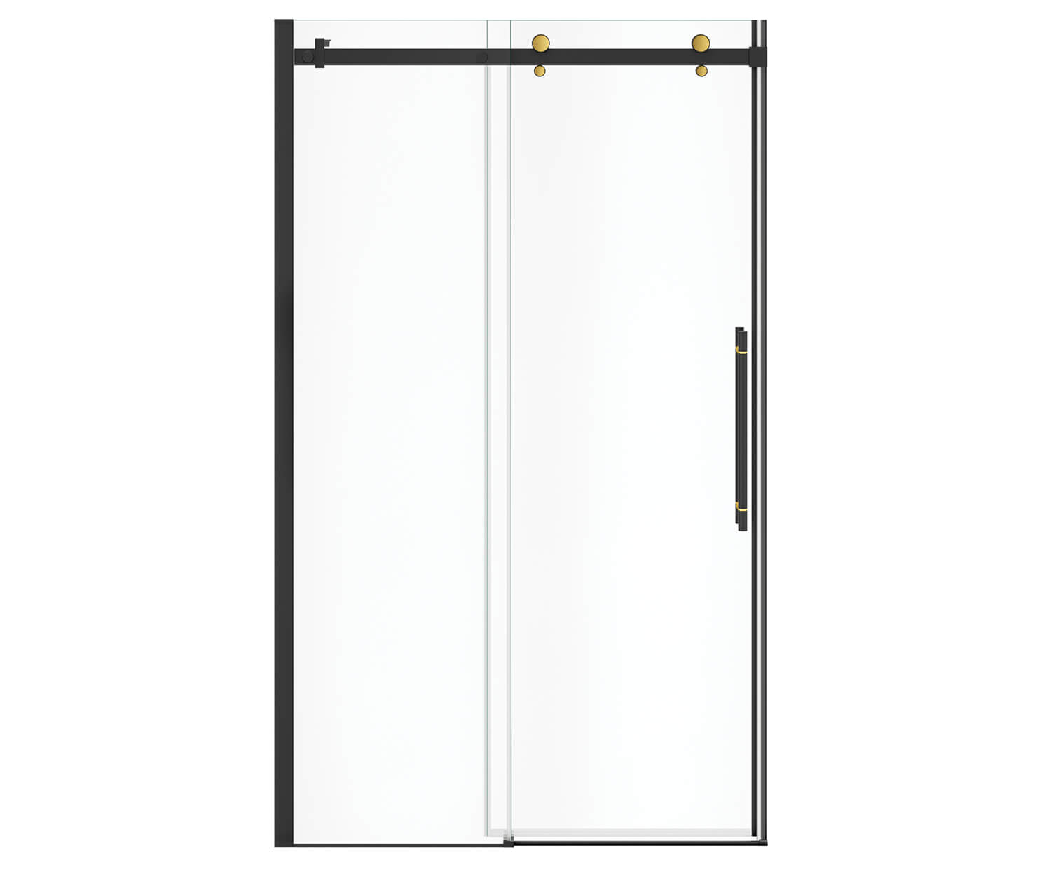 Vela 44 ½-47 x 78 ¾ in. 8mm Sliding Shower Door for Alcove Installation with Clear glass in Matte Black and Brushed Gold - Plumbing Market