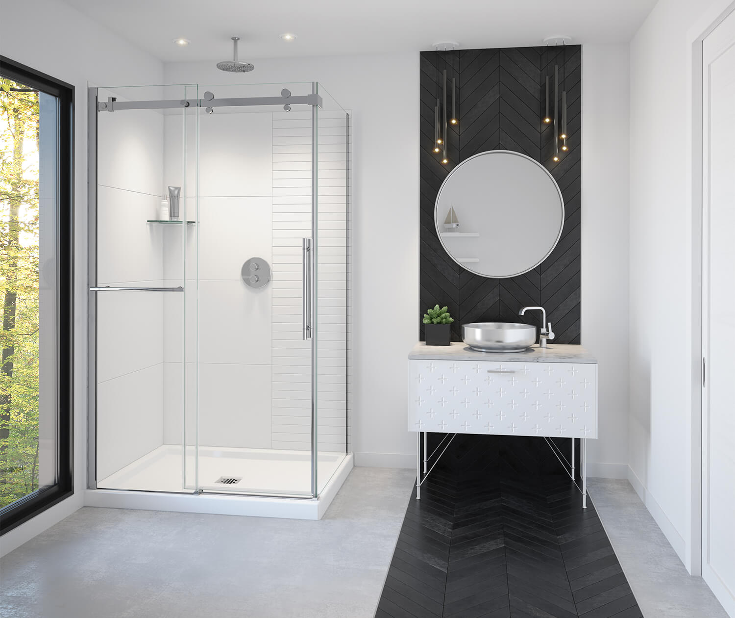 Vela 44 ½-47 x 78 ¾ in. 8mm Sliding Shower Door with Towel Bar for Alcove Installation with Clear glass in Chrome - Plumbing Market
