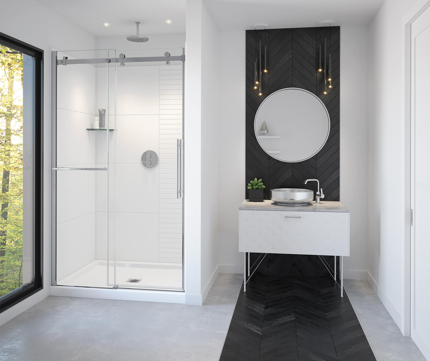 Vela 44 ½-47 x 78 ¾ in. 8mm Sliding Shower Door with Towel Bar for Alcove Installation with Clear glass in Chrome - Plumbing Market
