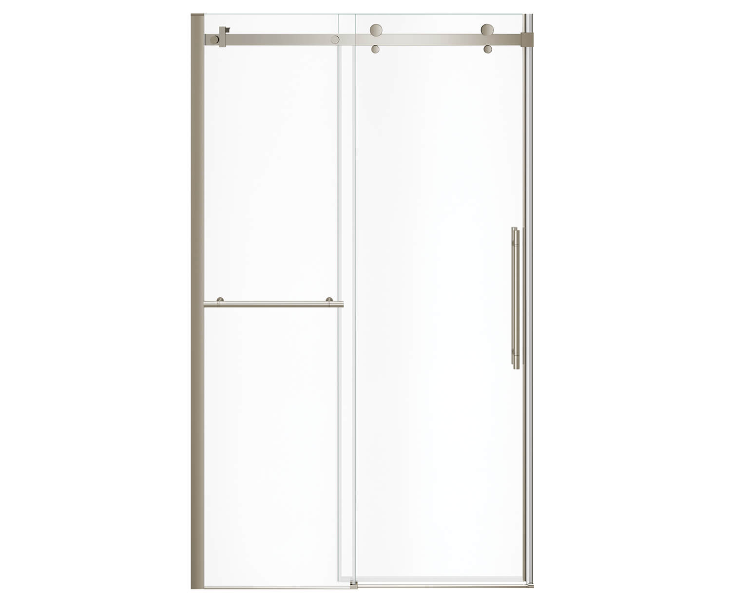 Vela 44 ½-47 x 78 ¾ in. 8mm Sliding Shower Door with Towel Bar for Alcove Installation with Clear glass in Brushed Nickel - Plumbing Market