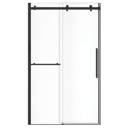 Vela 44 ½-47 x 78 ¾ in. 8mm Sliding Shower Door with Towel Bar for Alcove Installation with Clear glass in Matte Black - Plumbing Market