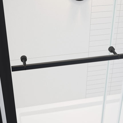 Vela 44 ½-47 x 78 ¾ in. 8mm Sliding Shower Door with Towel Bar for Alcove Installation with Clear glass in Matte Black - Plumbing Market