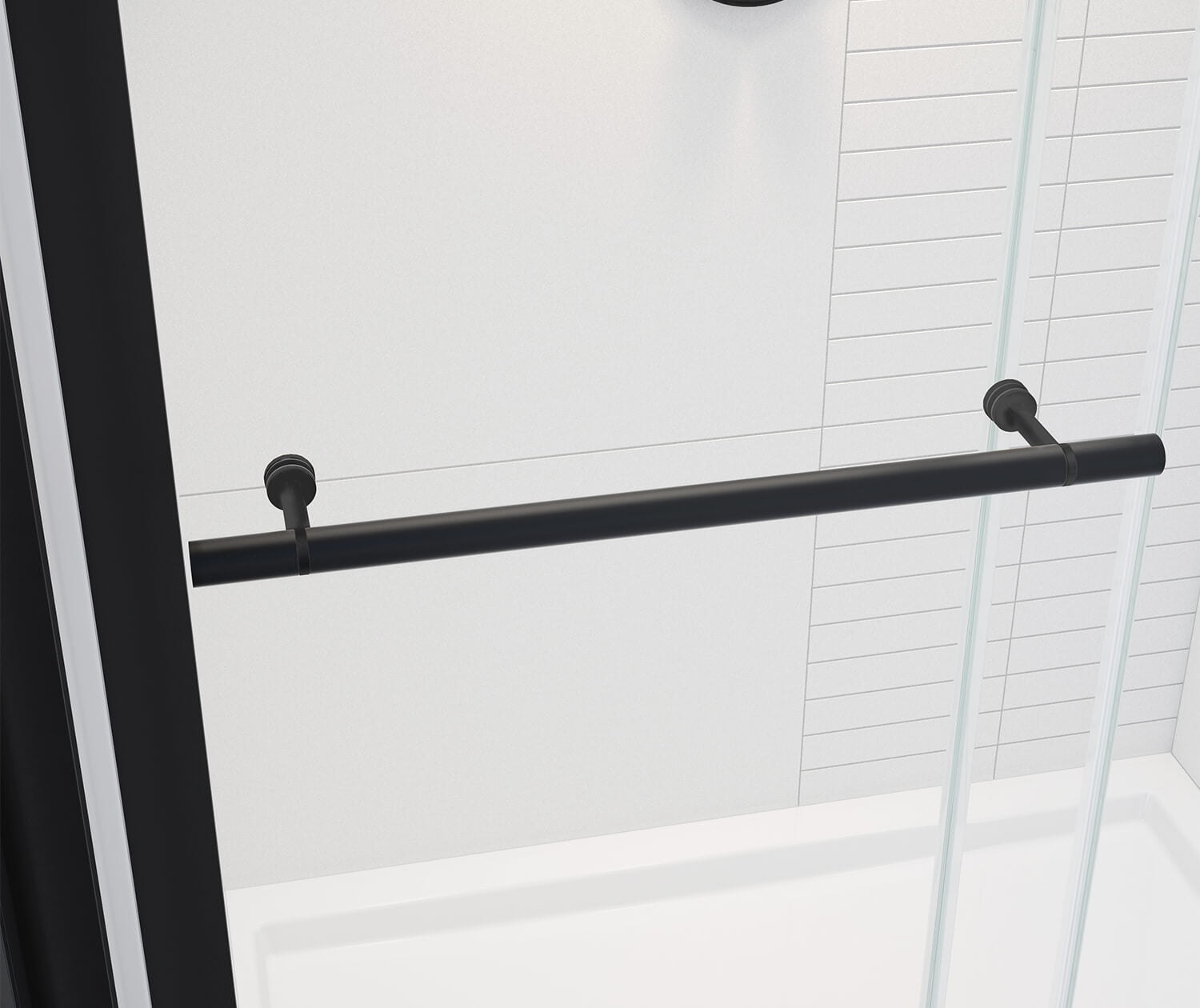 Vela 44 ½-47 x 78 ¾ in. 8mm Sliding Shower Door with Towel Bar for Alcove Installation with Clear glass in Matte Black - Plumbing Market
