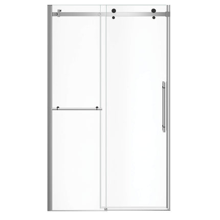 Vela 44 ½-47 x 78 ¾ in. 8mm Sliding Shower Door with Towel Bar for Alcove Installation with Clear glass in Chrome and Matte Black - Plumbing Market