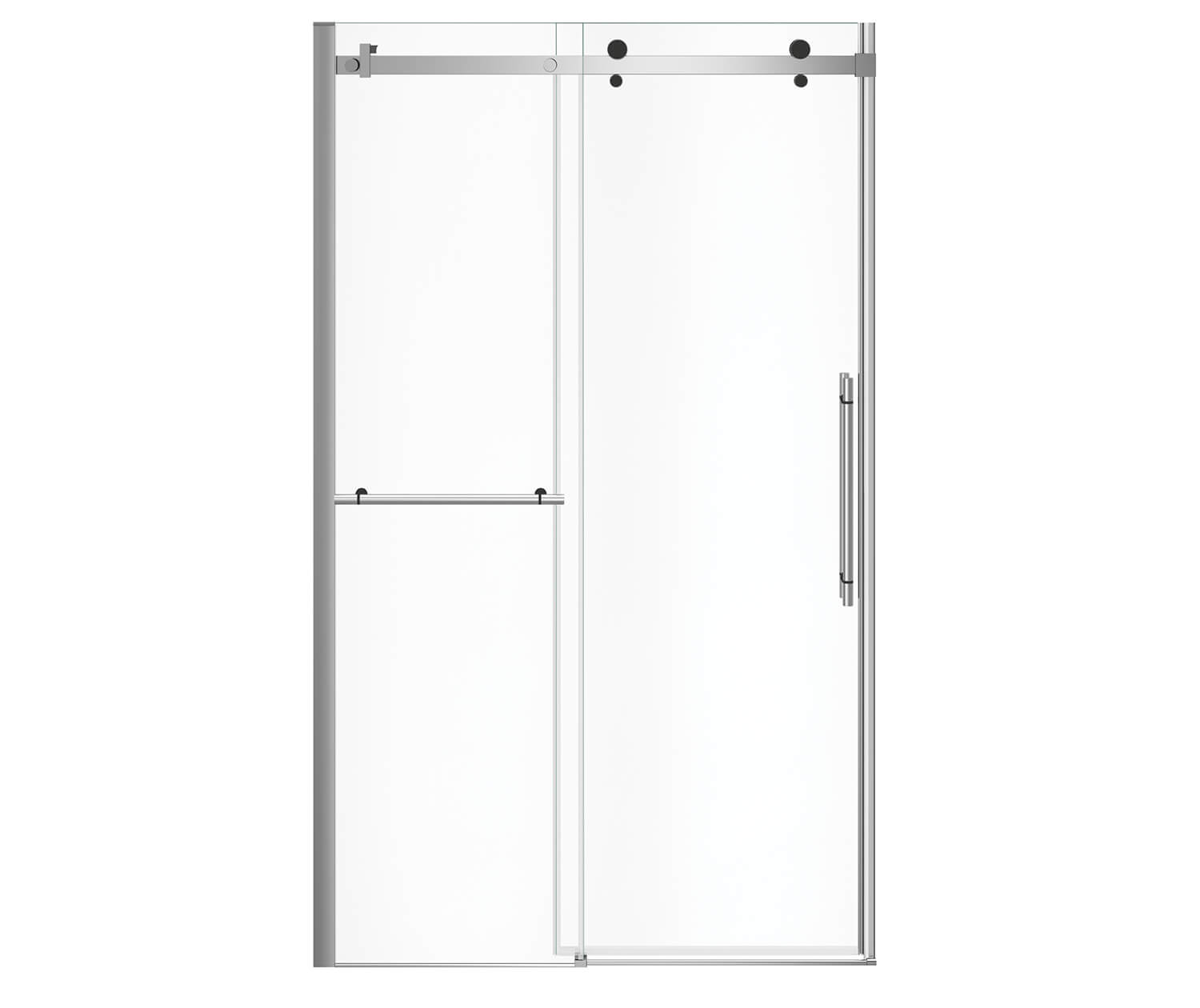 Vela 44 ½-47 x 78 ¾ in. 8mm Sliding Shower Door with Towel Bar for Alcove Installation with Clear glass in Chrome and Matte Black - Plumbing Market
