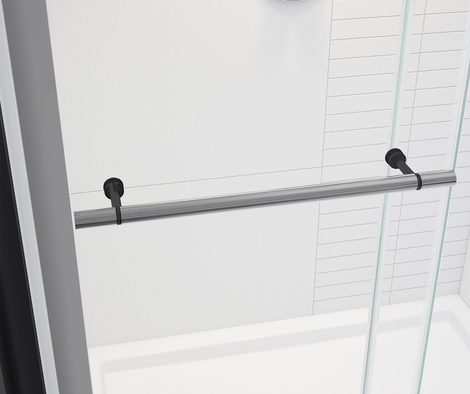 Vela 44 ½-47 x 78 ¾ in. 8mm Sliding Shower Door with Towel Bar for Alcove Installation with Clear glass in Chrome and Matte Black - Plumbing Market