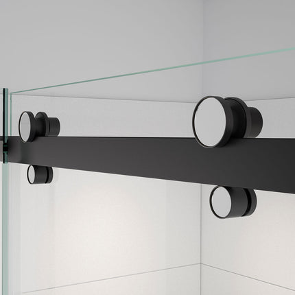 Vela 44 ½-47 x 78 ¾ in. 8mm Sliding Shower Door with Towel Bar for Alcove Installation with Clear glass in Matte Black and Chrome - Plumbing Market