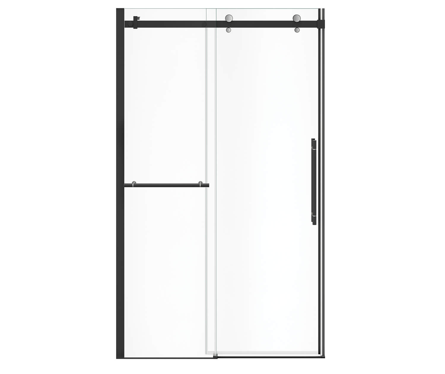 Vela 44 ½-47 x 78 ¾ in. 8mm Sliding Shower Door with Towel Bar for Alcove Installation with Clear glass in Matte Black and Chrome - Plumbing Market