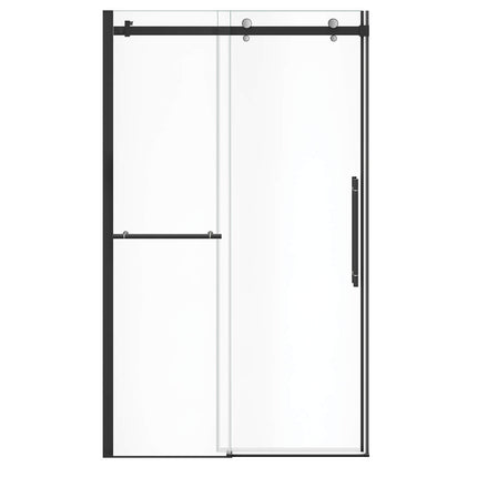 Vela 44 ½-47 x 78 ¾ in. 8mm Sliding Shower Door with Towel Bar for Alcove Installation with Clear glass in Matte Black and Chrome - Plumbing Market