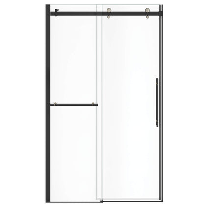 Vela 44 ½-47 x 78 ¾ in. 8mm Sliding Shower Door with Towel Bar for Alcove Installation with Clear glass in Matte Black and Brushed Nickel - Plumbing Market