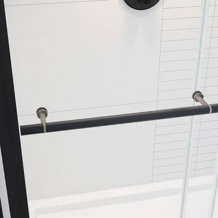 Vela 44 ½-47 x 78 ¾ in. 8mm Sliding Shower Door with Towel Bar for Alcove Installation with Clear glass in Matte Black and Brushed Nickel - Plumbing Market